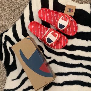 Champion Unisex Red Logo Slide Sandals